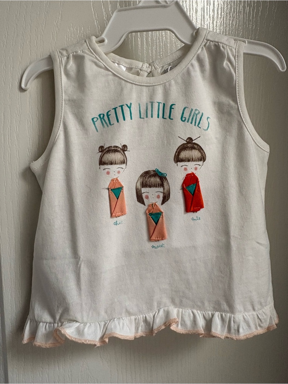 Girl White Graphic Sleeveless Tank Top with Kawaii Doll Print (NWT)